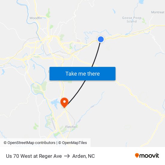 Us 70 West at Reger Ave to Arden, NC map