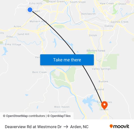 Deaverview Rd at Westmore Dr to Arden, NC map