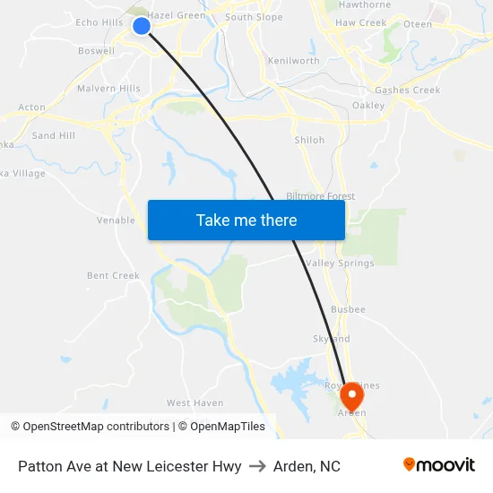 Patton Ave at New Leicester Hwy to Arden, NC map