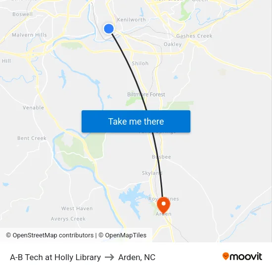 A-B Tech at Holly Library to Arden, NC map