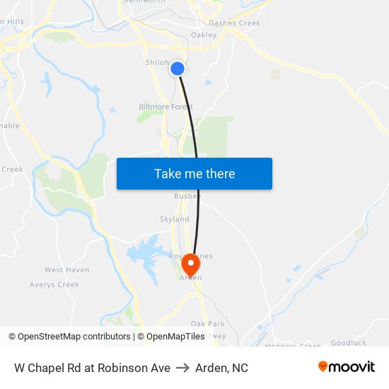 W Chapel Rd at Robinson Ave to Arden, NC map