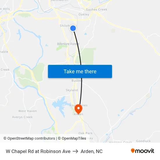 W Chapel Rd at Robinson Ave to Arden, NC map