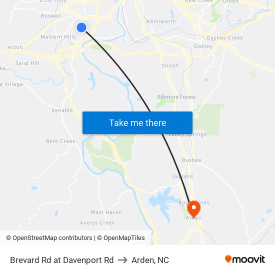 Brevard Rd at Davenport Rd to Arden, NC map