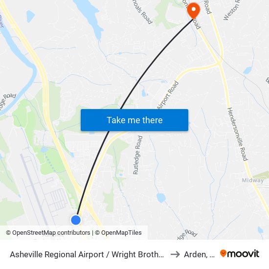 Asheville Regional Airport / Wright Brothers Way to Arden, NC map