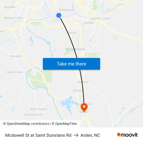 Mcdowell St at Saint Dunstans Rd to Arden, NC map