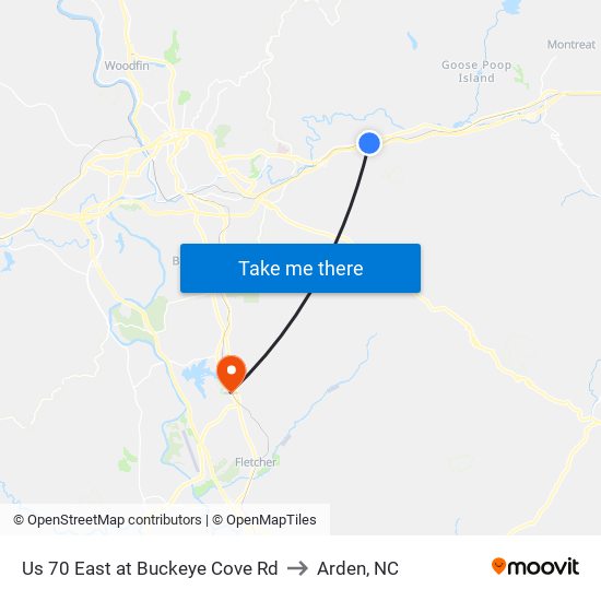 Us 70 East at Buckeye Cove Rd to Arden, NC map