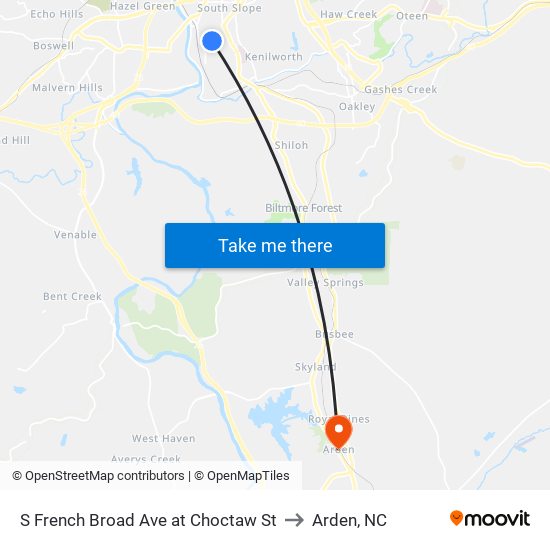 S French Broad Ave at Choctaw St to Arden, NC map