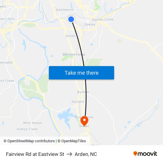 Fairview Rd at Eastview St to Arden, NC map