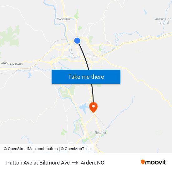 Patton Ave at Biltmore Ave to Arden, NC map