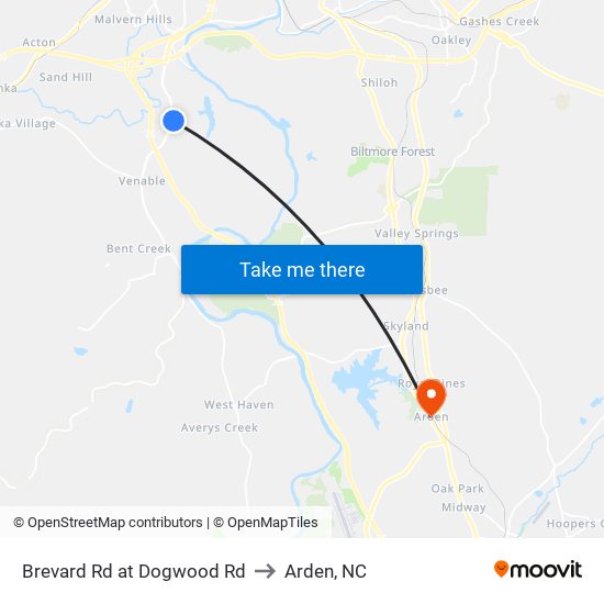 Brevard Rd at Dogwood Rd to Arden, NC map