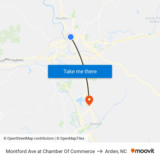 Montford Ave at Chamber Of Commerce to Arden, NC map