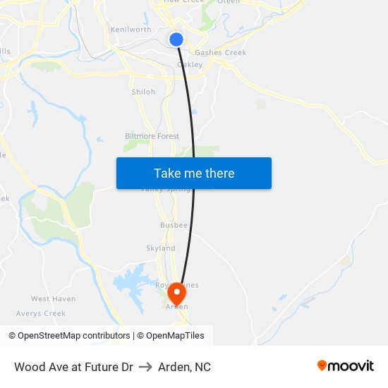 Wood Ave at Future Dr to Arden, NC map