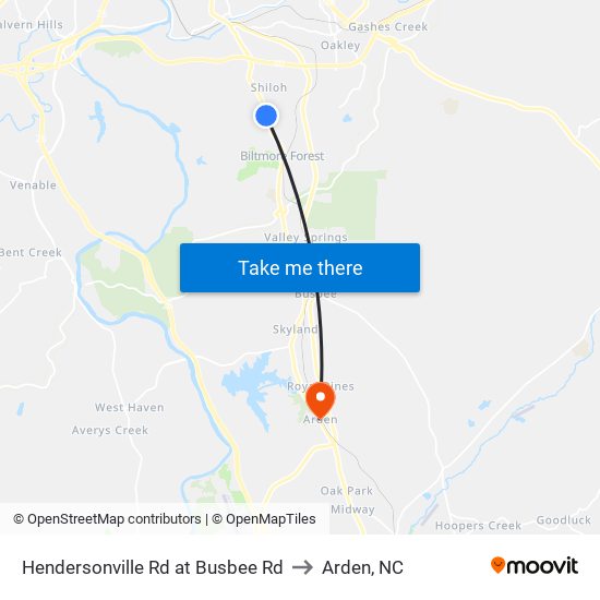 Hendersonville Rd at Busbee Rd to Arden, NC map