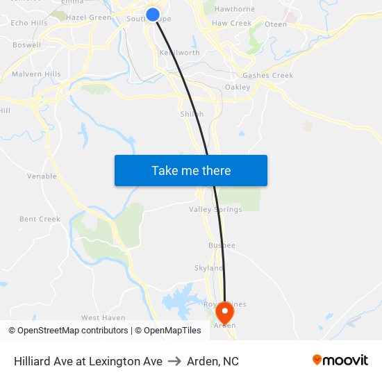 Hilliard Ave at Lexington Ave to Arden, NC map