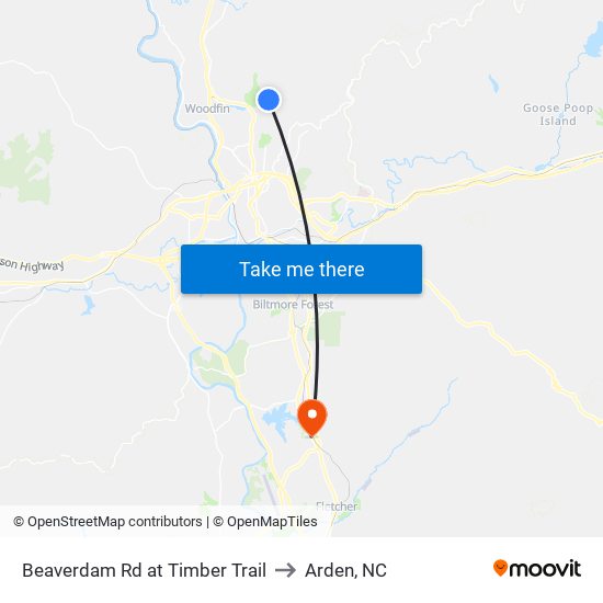 Beaverdam Rd at Timber Trail to Arden, NC map