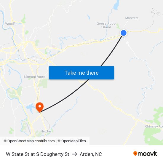 W State St at S Dougherty St to Arden, NC map