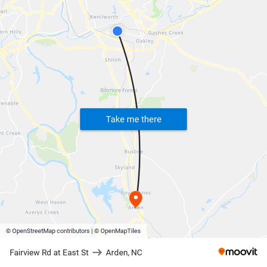 Fairview Rd at East St to Arden, NC map