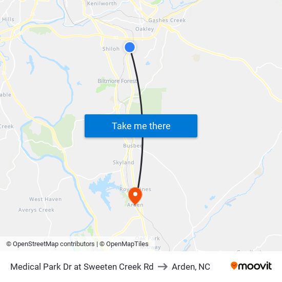 Medical Park Dr at Sweeten Creek Rd to Arden, NC map