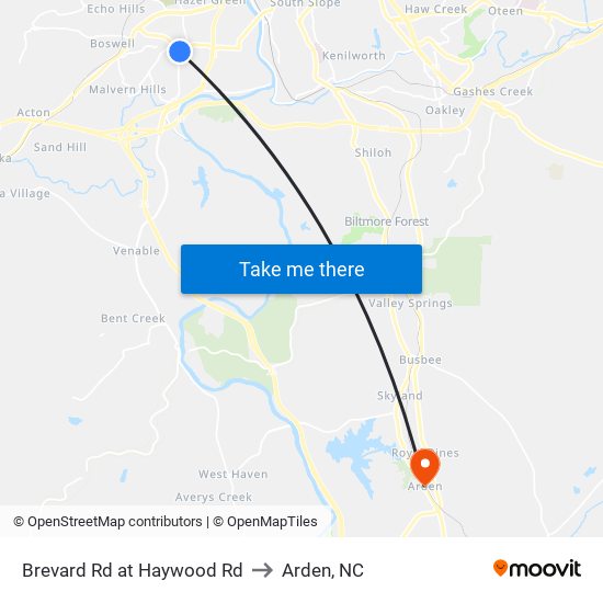 Brevard Rd at Haywood Rd to Arden, NC map