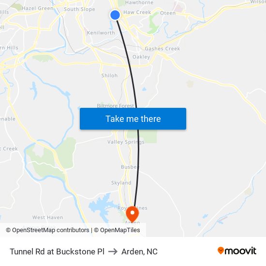 Tunnel Rd at Buckstone Pl to Arden, NC map