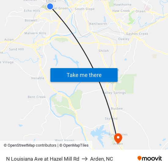 N Louisiana Ave at Hazel Mill Rd to Arden, NC map