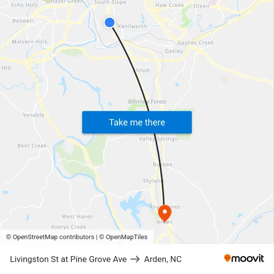 Livingston St at Pine Grove Ave to Arden, NC map