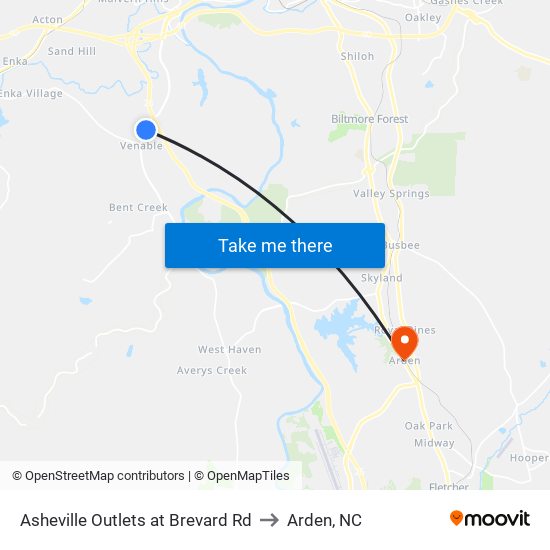 Asheville Outlets at Brevard Rd to Arden, NC map