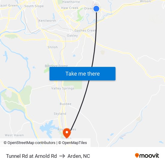 Tunnel Rd at Arnold Rd to Arden, NC map