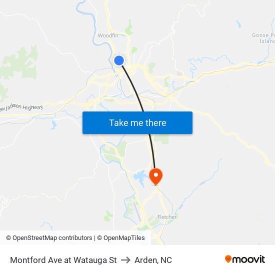 Montford Ave at Watauga St to Arden, NC map