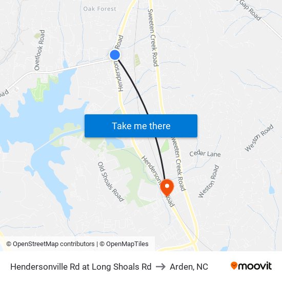 Hendersonville Rd at Long Shoals Rd to Arden, NC map