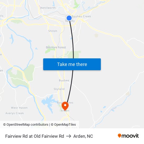 Fairview Rd at Old Fairview Rd to Arden, NC map