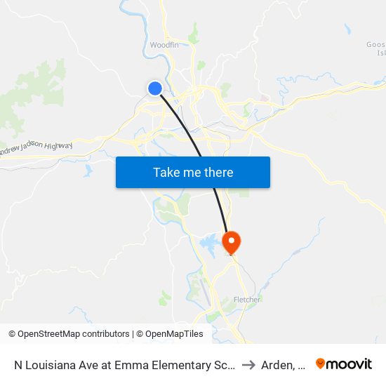 N Louisiana Ave at Emma Elementary School to Arden, NC map