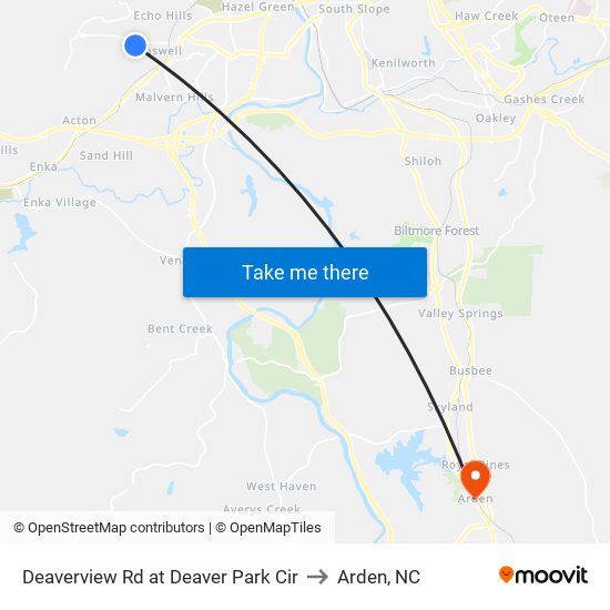 Deaverview Rd at Deaver Park Cir to Arden, NC map