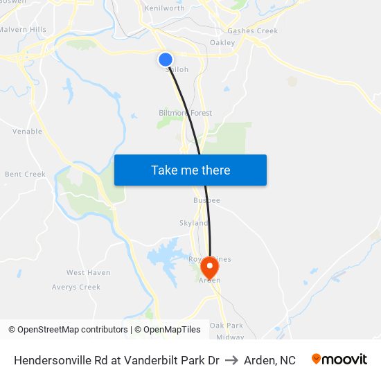 Hendersonville Rd at Vanderbilt Park Dr to Arden, NC map