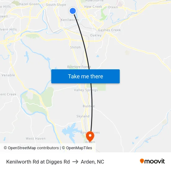 Kenilworth Rd at Digges Rd to Arden, NC map