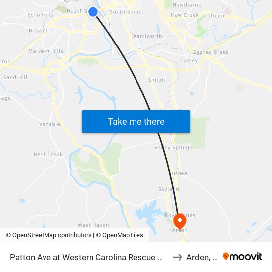 Patton Ave at Western Carolina Rescue Ministries to Arden, NC map