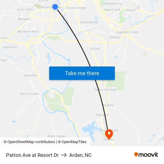 Patton Ave at Resort Dr to Arden, NC map