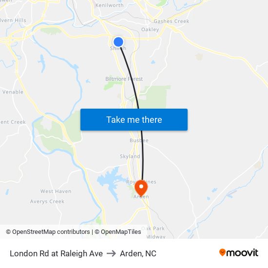 London Rd at Raleigh Ave to Arden, NC map