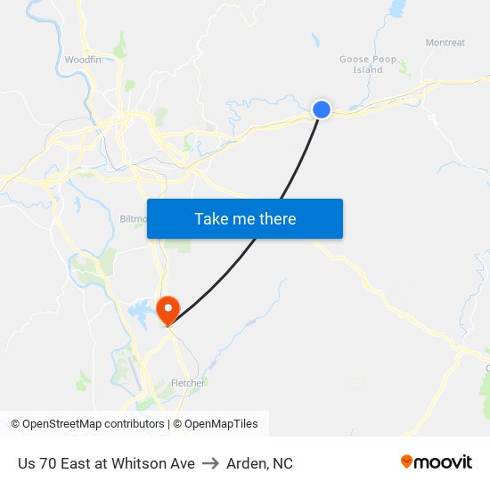 Us 70 East at Whitson Ave to Arden, NC map