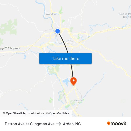 Patton Ave at Clingman Ave to Arden, NC map