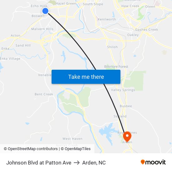 Johnson Blvd at Patton Ave to Arden, NC map