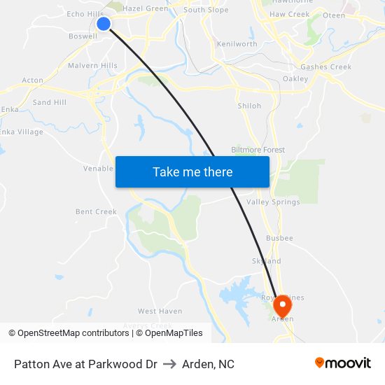 Patton Ave at Parkwood Dr to Arden, NC map