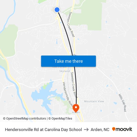 Hendersonville Rd at Carolina Day School to Arden, NC map