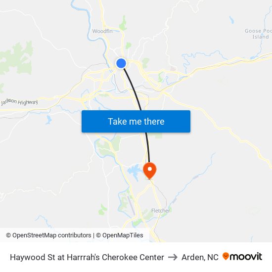 Haywood St at Harrrah's Cherokee Center to Arden, NC map