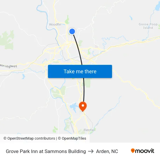 Grove Park Inn at Sammons Building to Arden, NC map