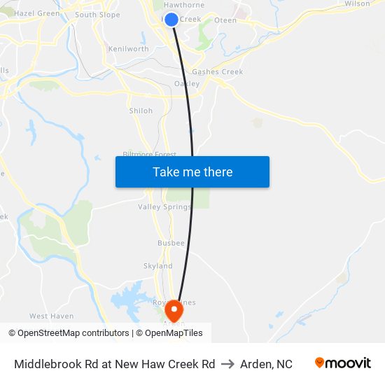 Middlebrook Rd at New Haw Creek Rd to Arden, NC map