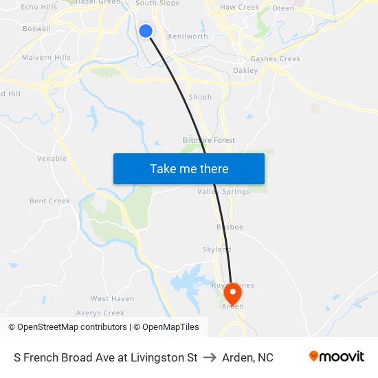 S French Broad Ave at Livingston St to Arden, NC map