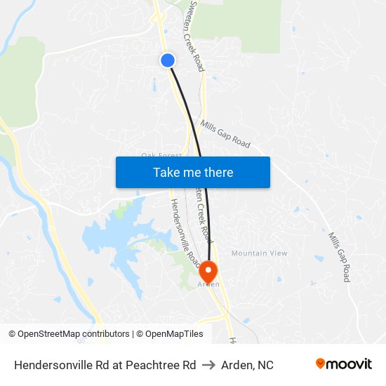 Hendersonville Rd at Peachtree Rd to Arden, NC map