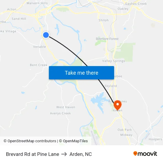 Brevard Rd at Pine Lane to Arden, NC map