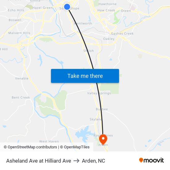 Asheland Ave at Hilliard Ave to Arden, NC map